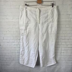 Johnny Was Item 100% Linen Capri Pants Plus Size 1X White VTG Made In USA Womens